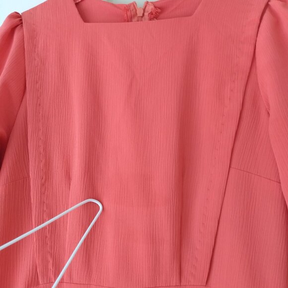 Amish Mennonite Cape Dress 34"B 27.5"W Handmade Modest STAINS Pink Coral Crinkle - Picture 9 of 16